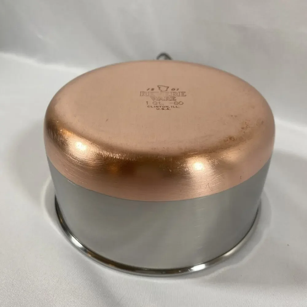 Revere Ware 1 Qt Quart Copper Bottom Sauce Pan, Lid Clinton -80 Stainless Steel
